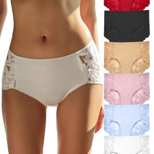 12 Pack Cotton Underwear for Women Silky Seamless No Show Panties Sexy Lace Wasit Hipster Brief Panties for Ladies