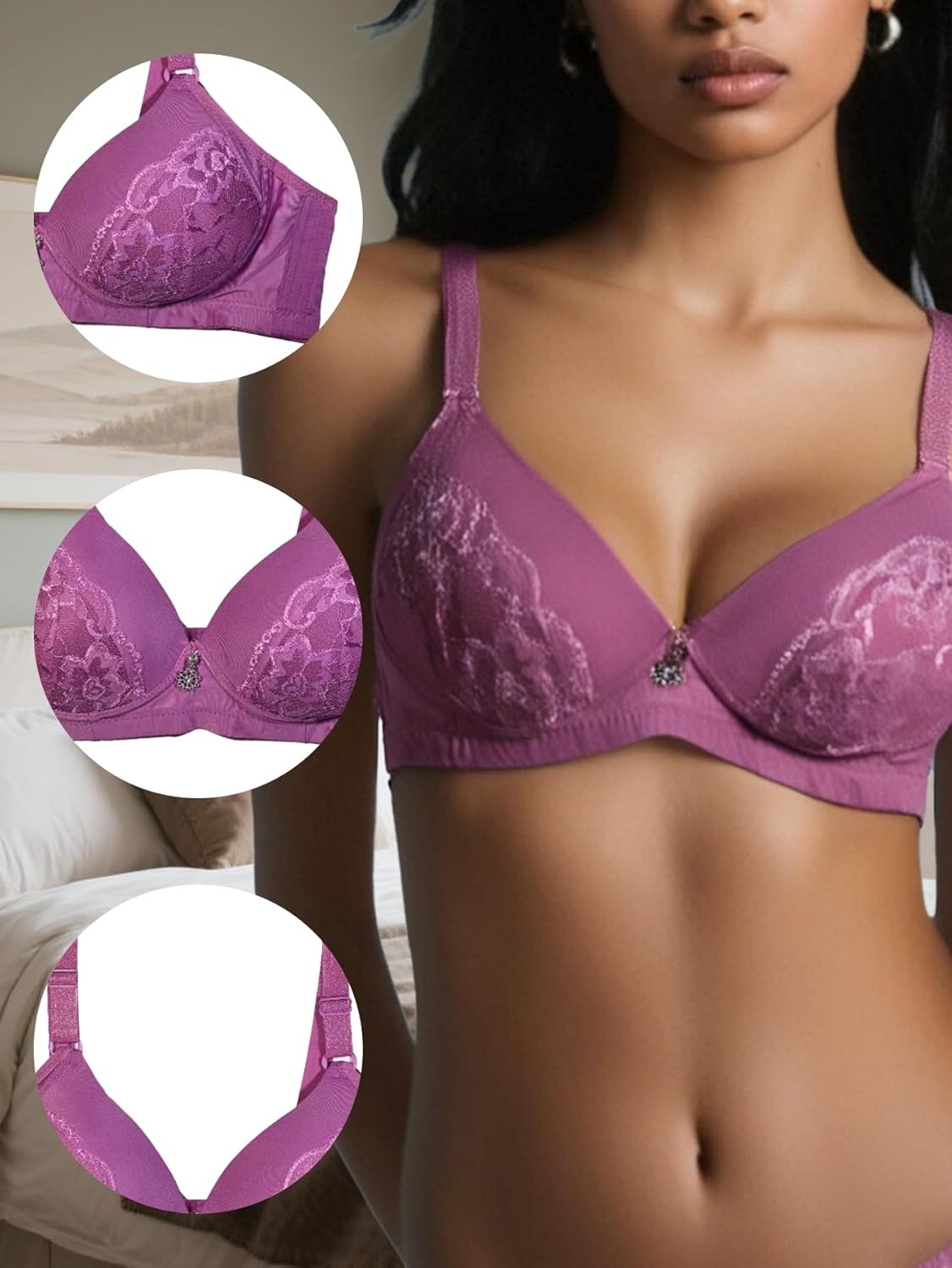 6 Pack Comfortable Wireless T Shirt Bra Seamless, Push Up Full Coverage Bras for Women B Cup C Cup