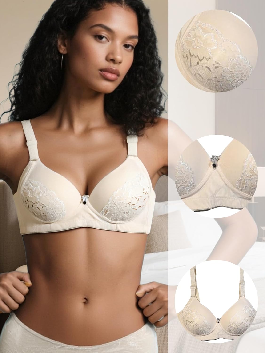 6 Pack Comfortable Wireless T Shirt Bra Seamless, Push Up Full Coverage Bras for Women B Cup C Cup