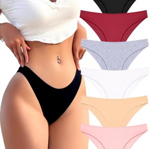 6 Pack Cotton Underwear for Women Cute Low Rise Bikini Panties High Cut Breathable Sexy Hipster Womens Cheeky S-XL