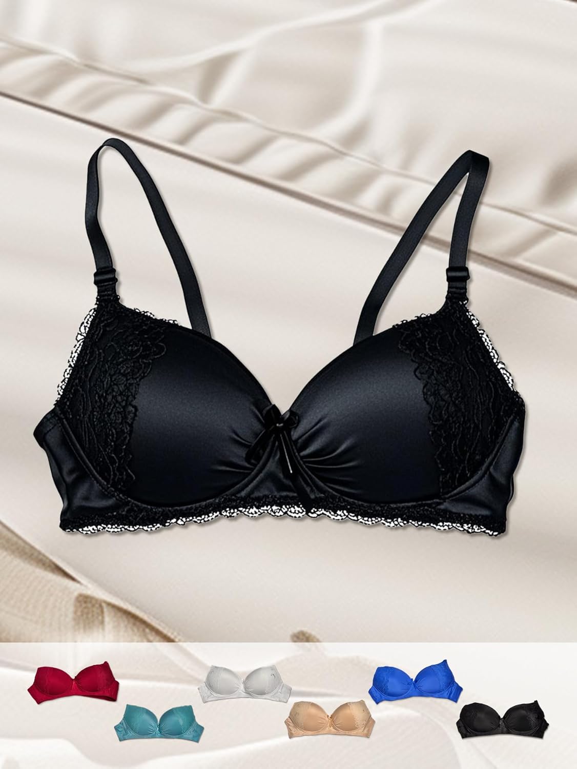 6 Pack Elegant Lace Push-Up Bras for Women, Removable Straps, Comfortable and Breathable Push Up Underwear