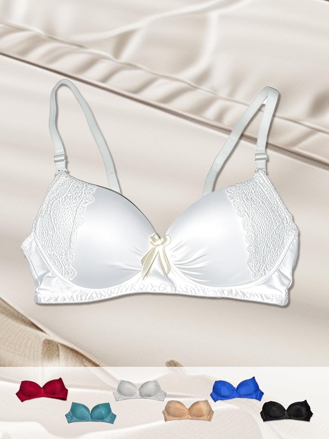 6 Pack Elegant Lace Push-Up Bras for Women, Removable Straps, Comfortable and Breathable Push Up Underwear