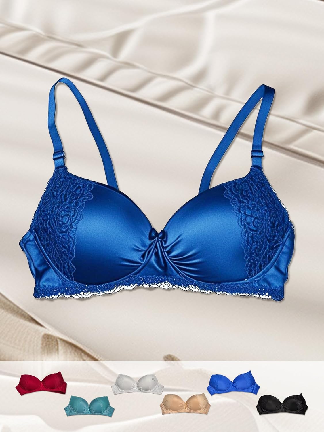 6 Pack Elegant Lace Push-Up Bras for Women, Removable Straps, Comfortable and Breathable Push Up Underwear