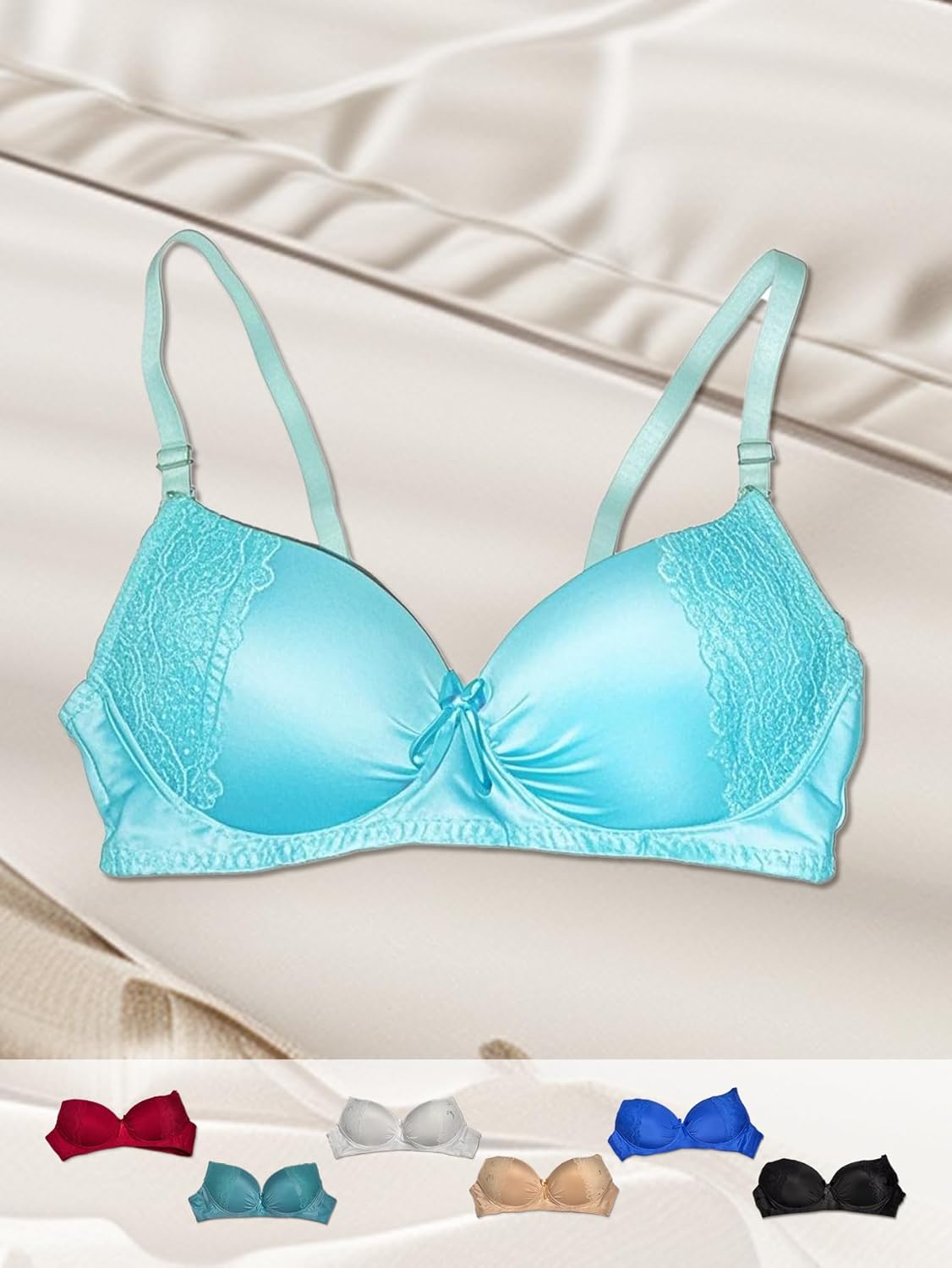 6 Pack Elegant Lace Push-Up Bras for Women, Removable Straps, Comfortable and Breathable Push Up Underwear