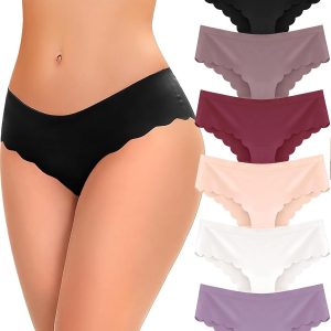 6 pack Seamless Underwear for Women Sexy Low Rise Hipster Wave Edge No Show Bikini Panties Womens Cheeky S-XL