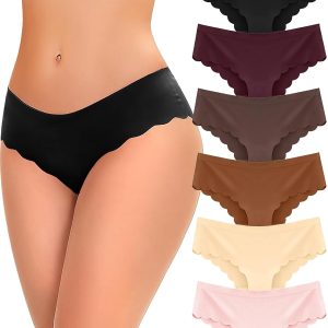 6 pack Seamless Underwear for Women Sexy Low Rise Hipster Wave Edge No Show Bikini Panties Womens Cheeky S-XL