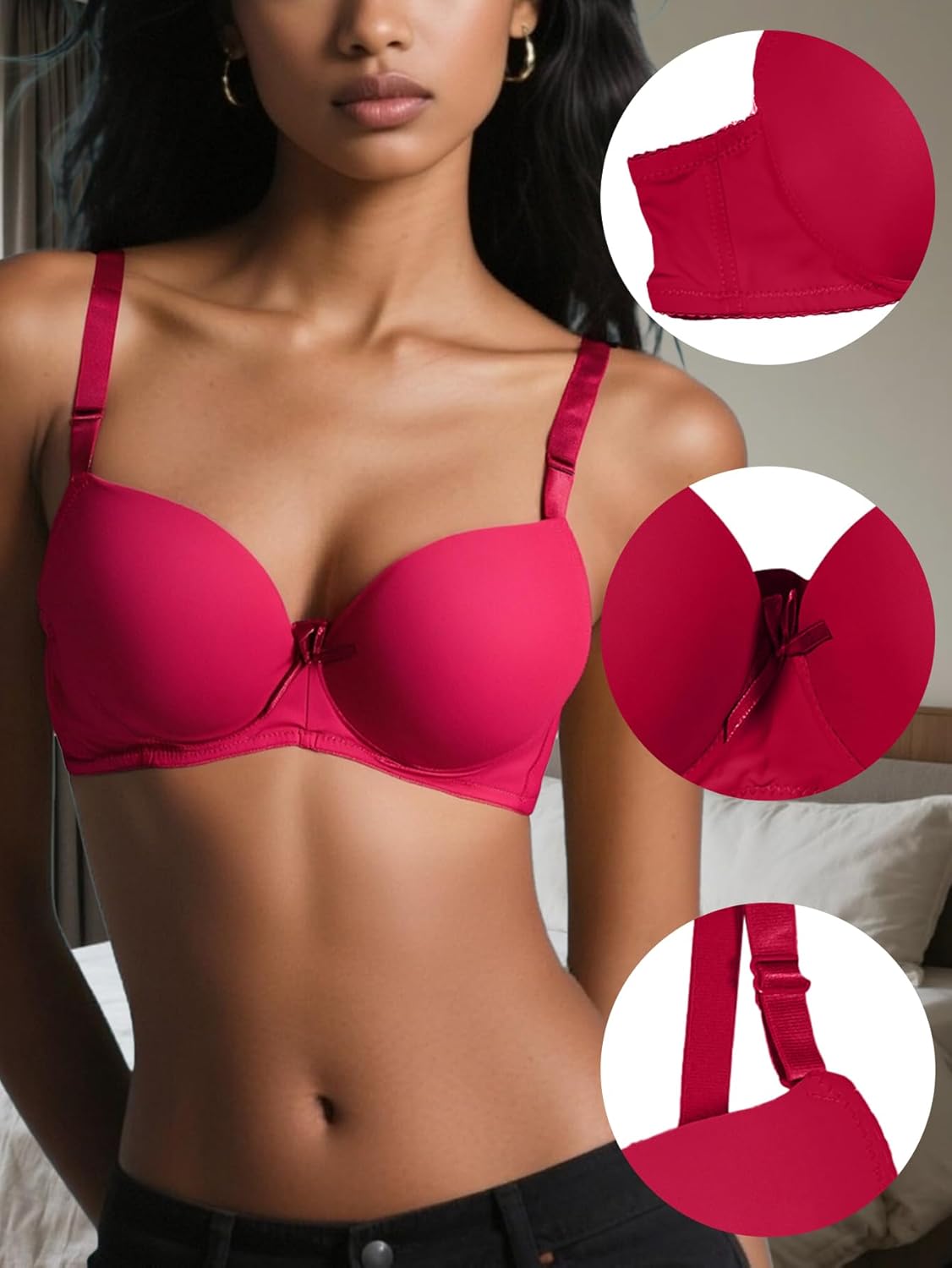 6 Pack Womens Wireless Push Up Bras for Women Full Coverage No Underwire Everyday Bras T-Shirt Bras B Cup C Cup