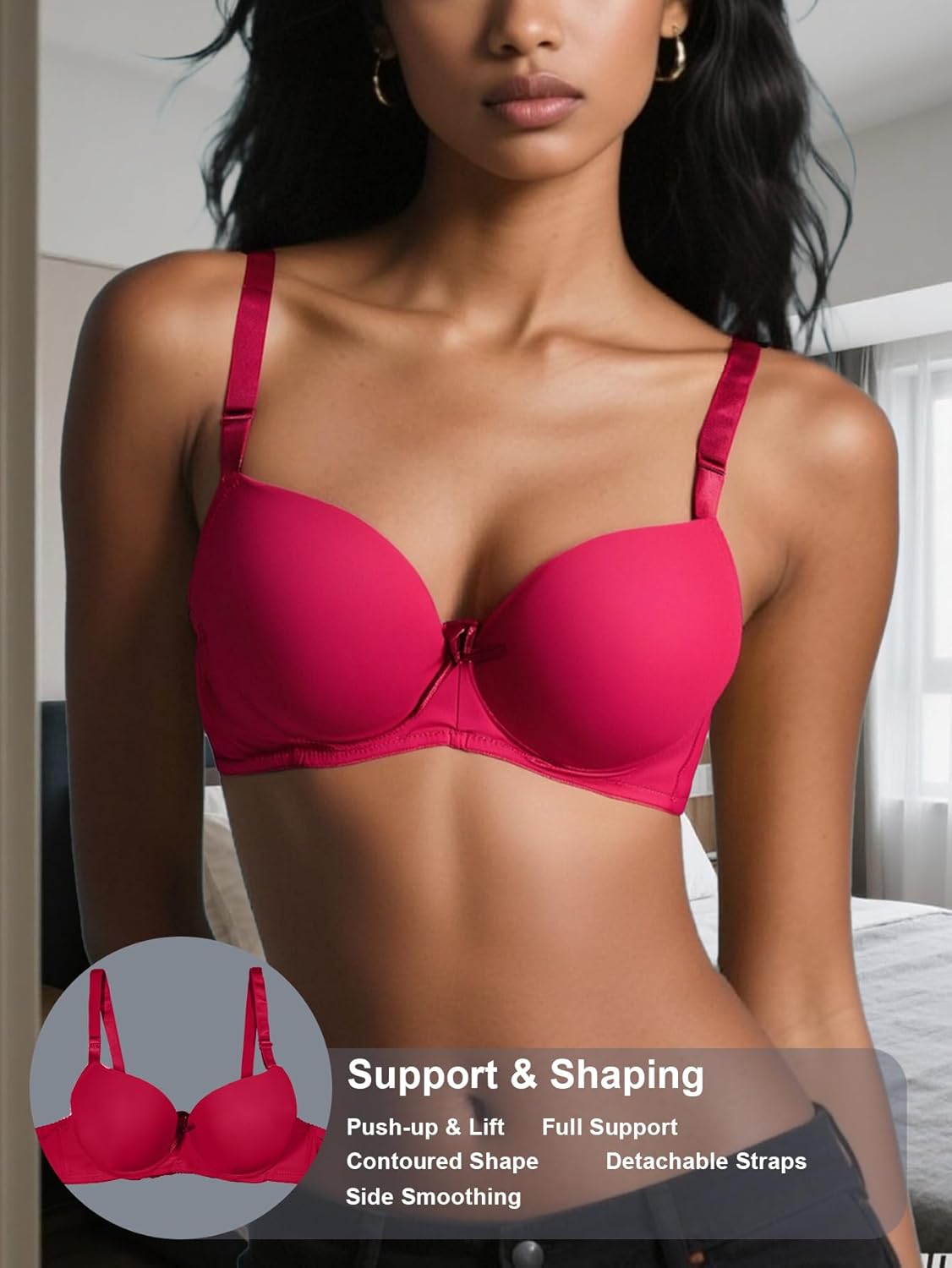 6 Pack Womens Wireless Push Up Bras for Women Full Coverage No Underwire Everyday Bras T-Shirt Bras B Cup C Cup