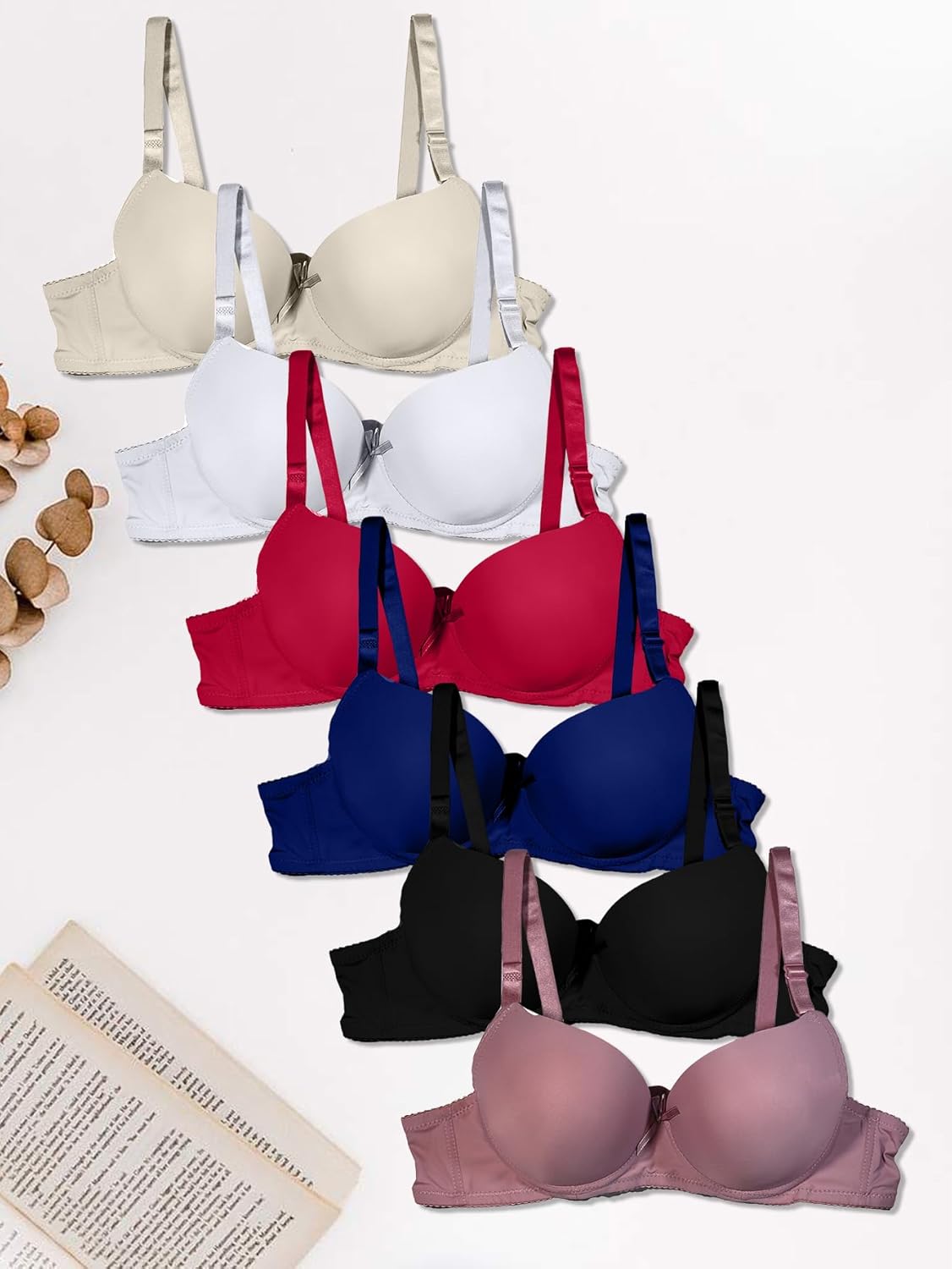 6 Pack Womens Wireless Push Up Bras for Women Full Coverage No Underwire Everyday Bras T-Shirt Bras B Cup C Cup