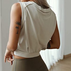 ARRIVE GUIDE Crop Top Athletic Shirts for Women Cute Sleeveless Yoga Tops Running Gym Cotton Cropped Workout Clothes