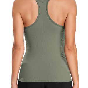 ATTRACO Ribbed Workout Tank Tops for Women with Built in Bra Tight Racerback Scoop Neck Athletic Top