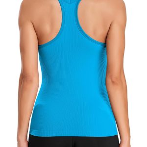 ATTRACO Ribbed Workout Tank Tops for Women with Built in Bra Tight Racerback Scoop Neck Athletic Top