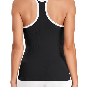 ATTRACO Ribbed Workout Tank Tops for Women with Built in Bra Tight Racerback Scoop Neck Athletic Top