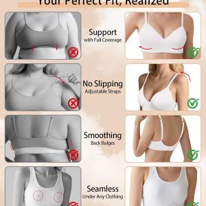 Bras for Women No Underwire - Wireless Comfortable Plunge Full Coverage Bralette Plus Size Sports Tshirt Bra