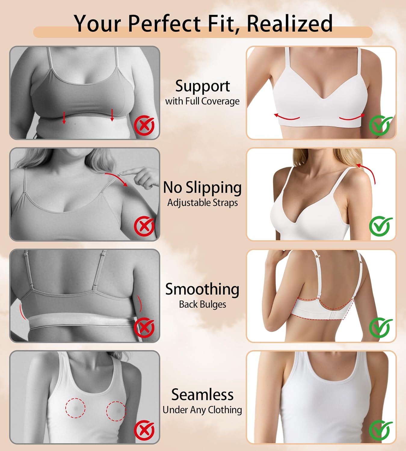 Bras for Women No Underwire - Wireless Comfortable Plunge Full Coverage Bralette Plus Size Sports Tshirt Bra