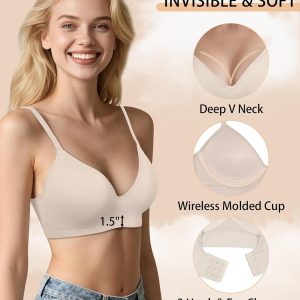 Bras for Women No Underwire - Wireless Comfortable Plunge Full Coverage Bralette Plus Size Sports Tshirt Bra