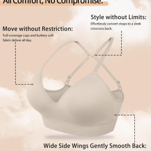 Bras for Women No Underwire - Wireless Comfortable Plunge Full Coverage Bralette Plus Size Sports Tshirt Bra
