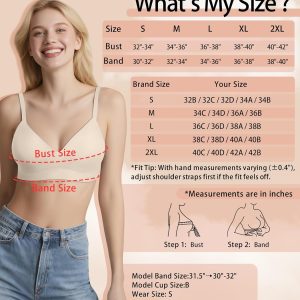 Bras for Women No Underwire - Wireless Comfortable Plunge Full Coverage Bralette Plus Size Sports Tshirt Bra