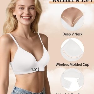 Bras for Women No Underwire - Wireless Comfortable Plunge Full Coverage Bralette Plus Size Sports Tshirt Bra