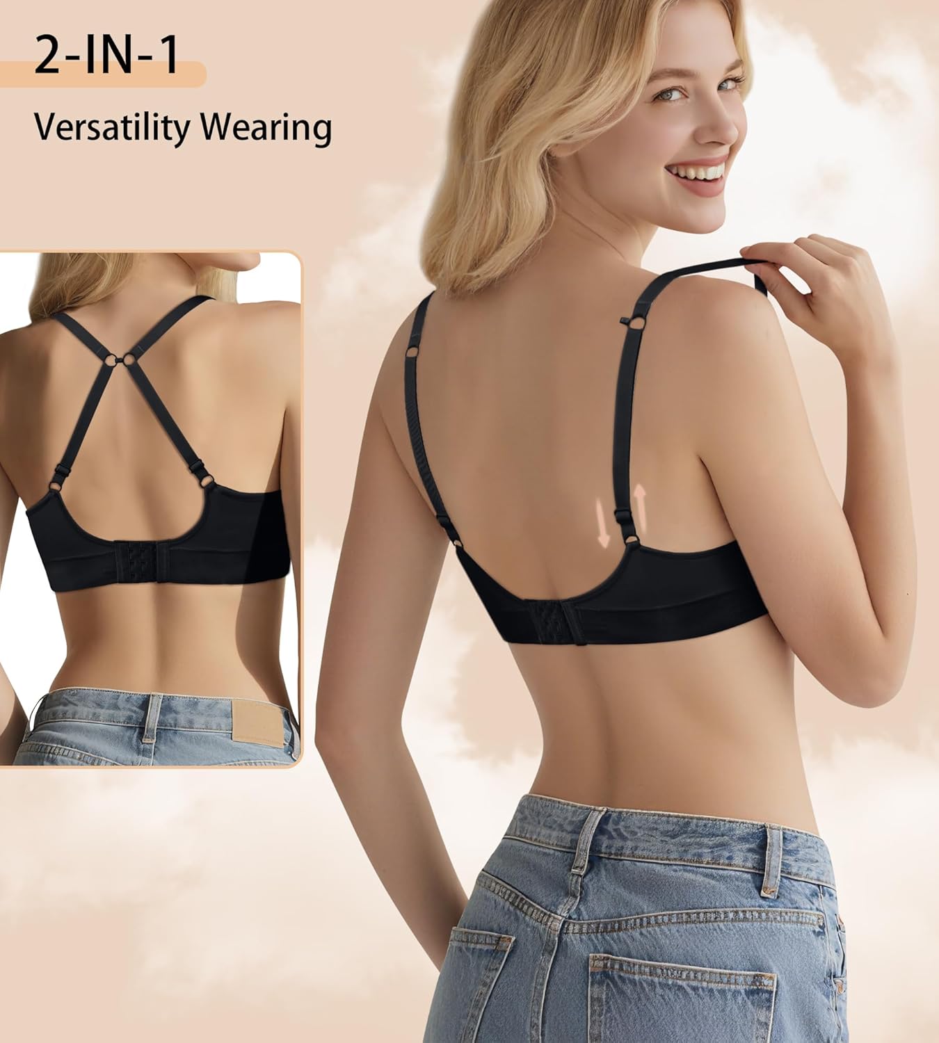 Bras for Women No Underwire - Wireless Comfortable Plunge Full Coverage Bralette Plus Size Sports Tshirt Bra