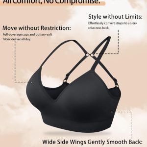 Bras for Women No Underwire - Wireless Comfortable Plunge Full Coverage Bralette Plus Size Sports Tshirt Bra