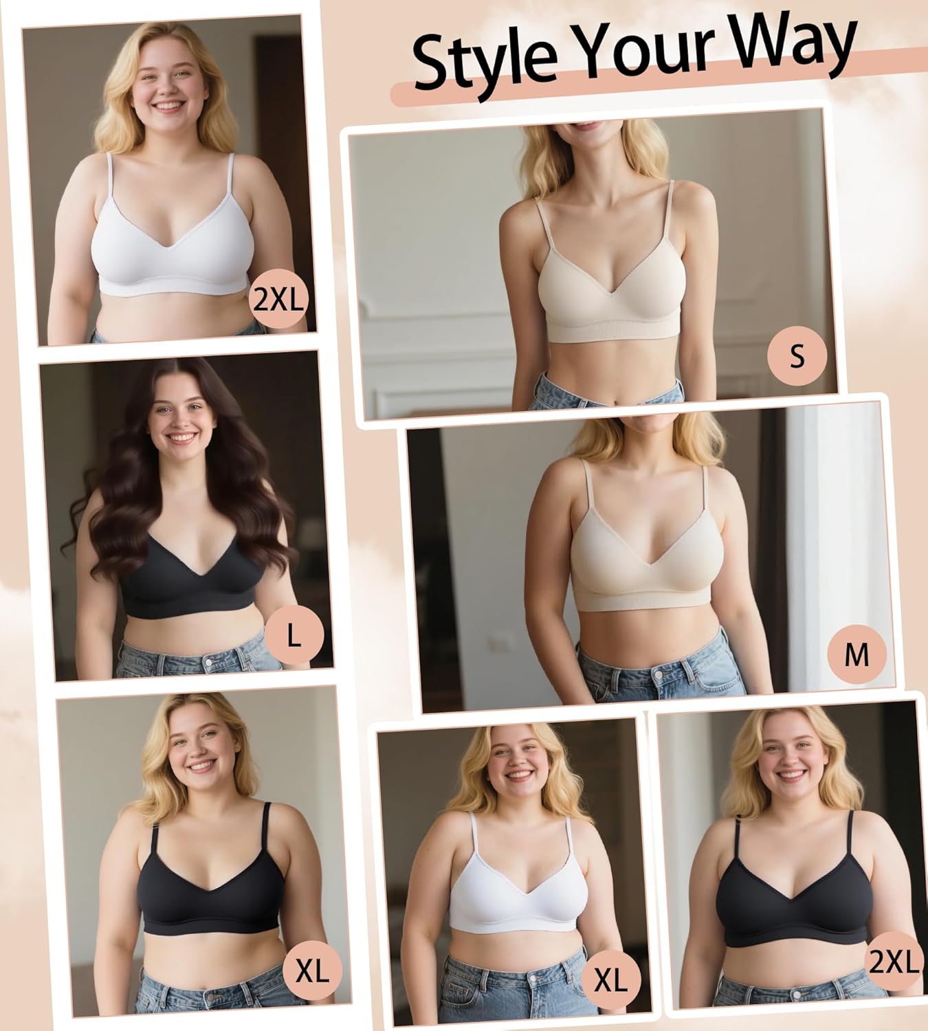 Bras for Women No Underwire - Wireless Comfortable Plunge Full Coverage Bralette Plus Size Sports Tshirt Bra