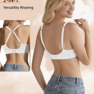 Bras for Women No Underwire - Wireless Comfortable Plunge Full Coverage Bralette Plus Size Sports Tshirt Bra
