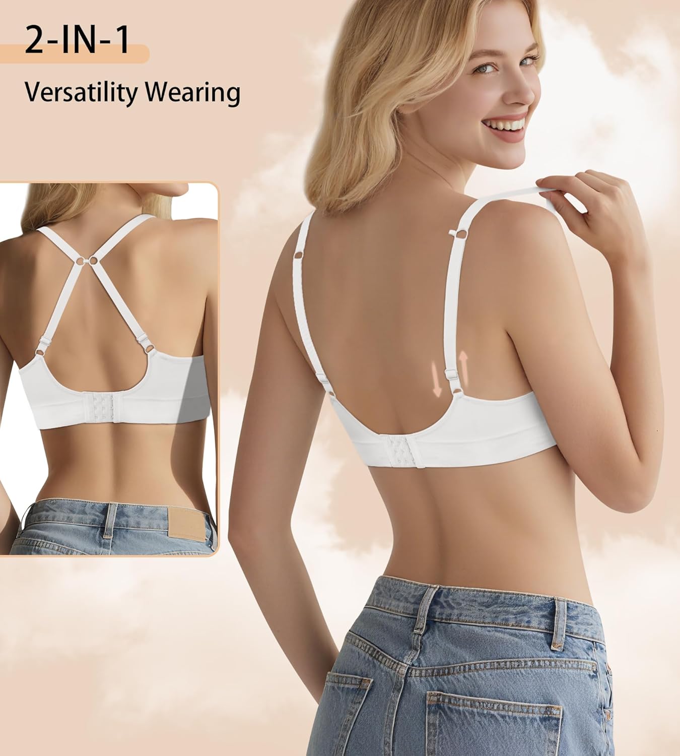 Bras for Women No Underwire - Wireless Comfortable Plunge Full Coverage Bralette Plus Size Sports Tshirt Bra