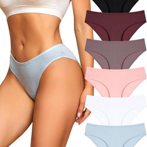 Cotton Underwear for Women Sexy Low Rise Ribbed Hipster Breathable Soft Womens Bikini Panties Cheeky S-3XL