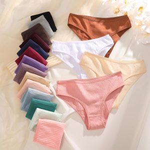 Cotton Underwear for Women Sexy Low Rise Ribbed Hipster Breathable Soft Womens Bikini Panties Cheeky S-3XL
