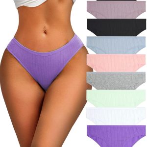 Cotton Underwear for Women Sexy Low Rise Ribbed Hipster Breathable Soft Womens Bikini Panties Cheeky S-3XL