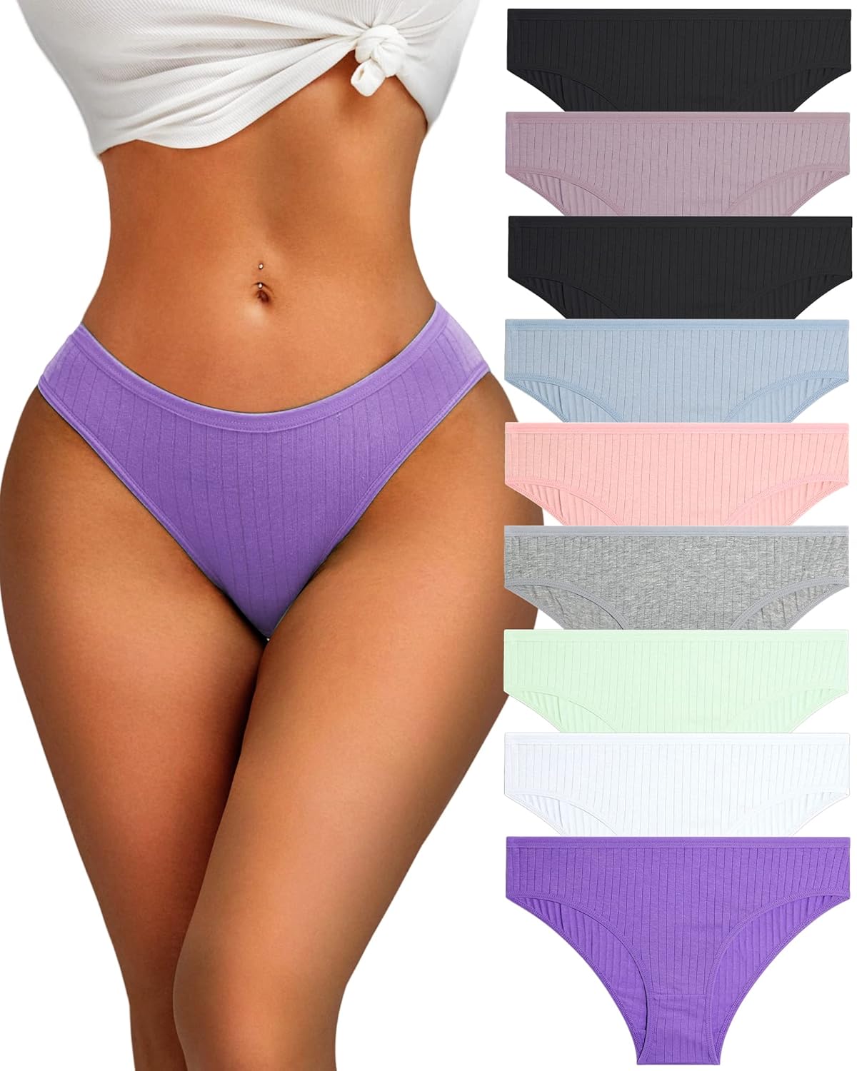 Cotton Underwear for Women Sexy Low Rise Ribbed Hipster Breathable Soft Womens Bikini Panties Cheeky S-3XL