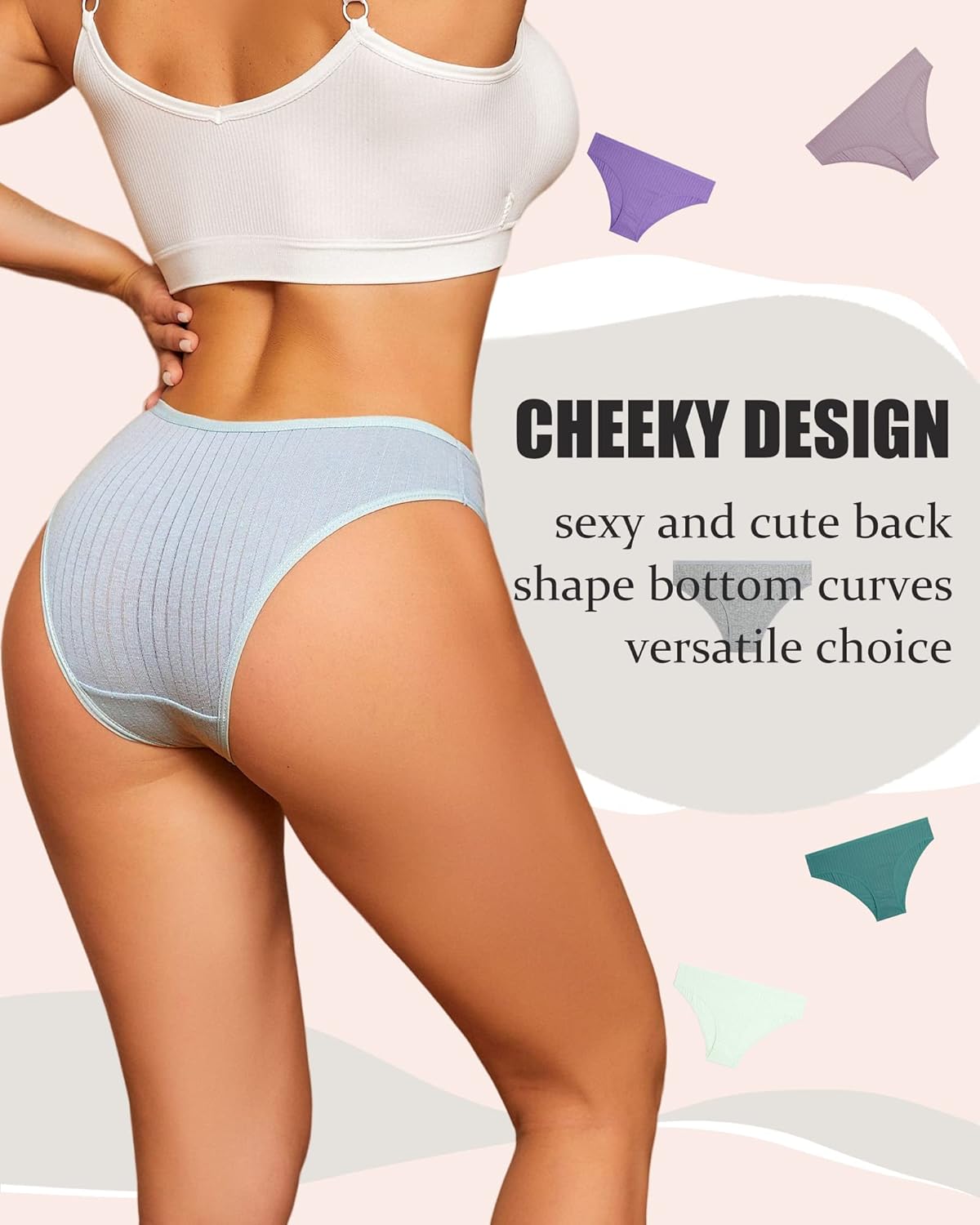 Cotton Underwear for Women Sexy Low Rise Ribbed Hipster Breathable Soft Womens Bikini Panties Cheeky S-3XL