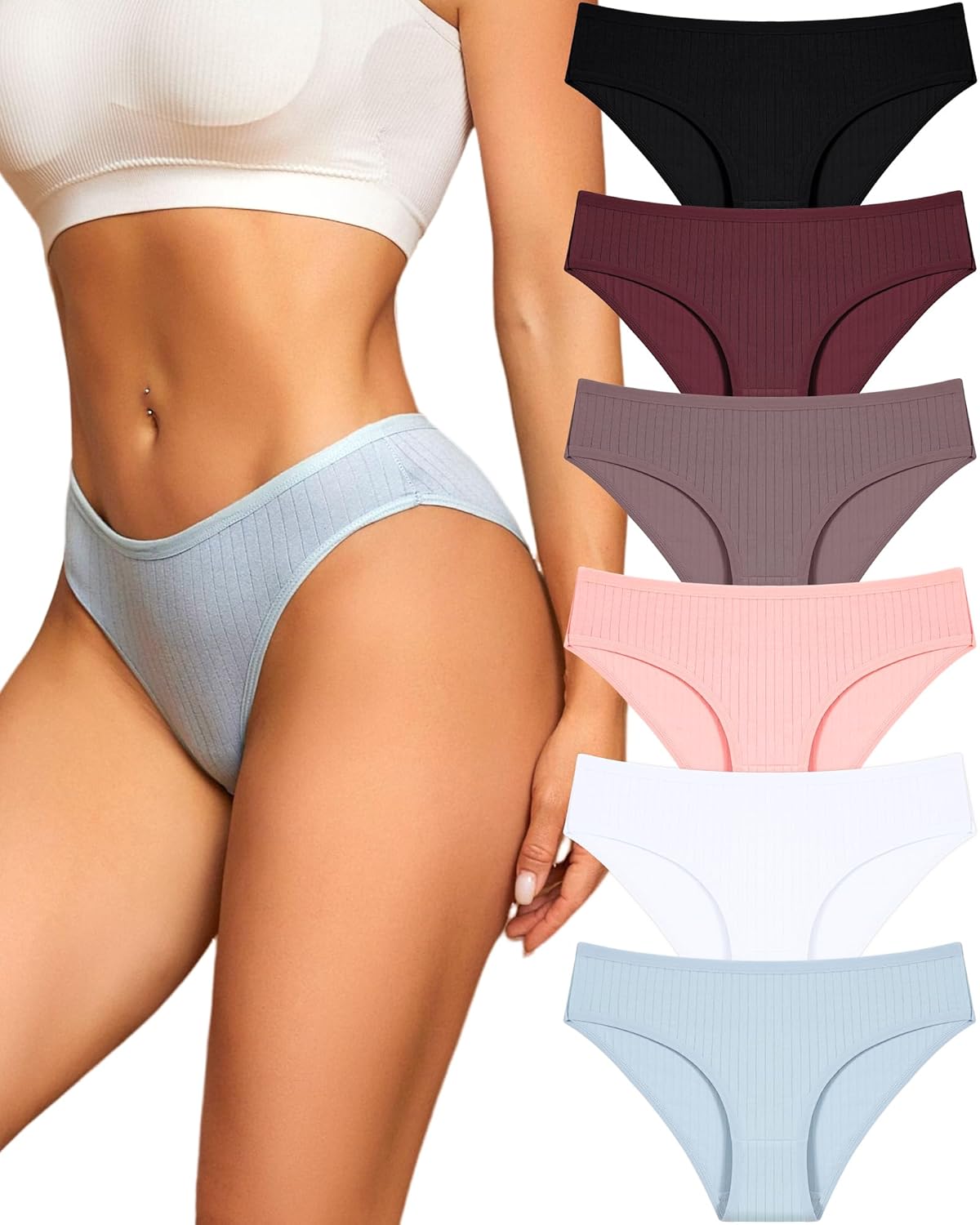 Cotton Underwear for Women Sexy Low Rise Ribbed Hipster Breathable Soft Womens Bikini Panties Cheeky S-3XL