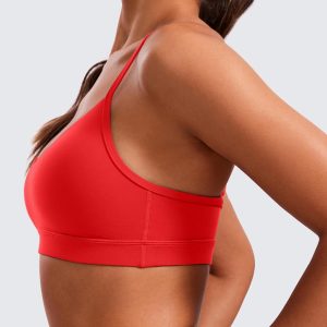 CRZ YOGA Butterluxe V-Neck Sports Bras for Women - Adjustable Thin Straps Padded Yoga Top Basic Wireless Camisole