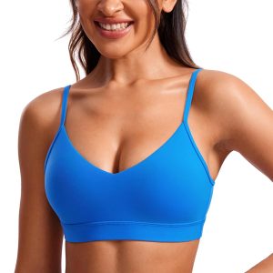 CRZ YOGA Butterluxe V-Neck Sports Bras for Women - Adjustable Thin Straps Padded Yoga Top Basic Wireless Camisole