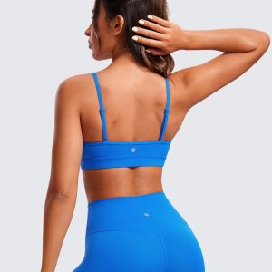 CRZ YOGA Butterluxe V-Neck Sports Bras for Women - Adjustable Thin Straps Padded Yoga Top Basic Wireless Camisole