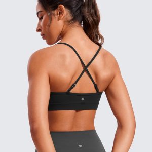 CRZ YOGA Butterluxe V-Neck Sports Bras for Women - Adjustable Thin Straps Padded Yoga Top Basic Wireless Camisole