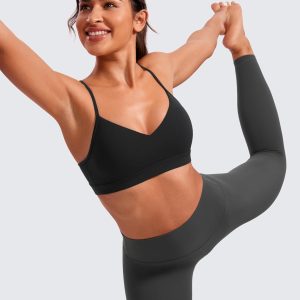 CRZ YOGA Butterluxe V-Neck Sports Bras for Women - Adjustable Thin Straps Padded Yoga Top Basic Wireless Camisole
