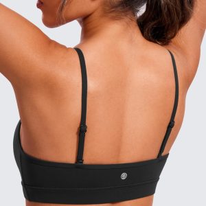 CRZ YOGA Butterluxe V-Neck Sports Bras for Women - Adjustable Thin Straps Padded Yoga Top Basic Wireless Camisole
