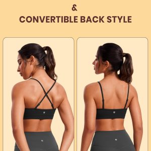 CRZ YOGA Butterluxe V-Neck Sports Bras for Women - Adjustable Thin Straps Padded Yoga Top Basic Wireless Camisole