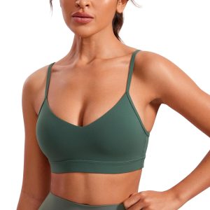CRZ YOGA Butterluxe V-Neck Sports Bras for Women - Adjustable Thin Straps Padded Yoga Top Basic Wireless Camisole