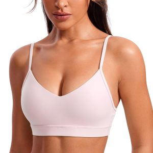 CRZ YOGA Butterluxe V-Neck Sports Bras for Women - Adjustable Thin Straps Padded Yoga Top Basic Wireless Camisole