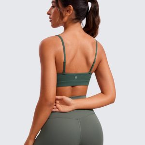 CRZ YOGA Butterluxe V-Neck Sports Bras for Women - Adjustable Thin Straps Padded Yoga Top Basic Wireless Camisole
