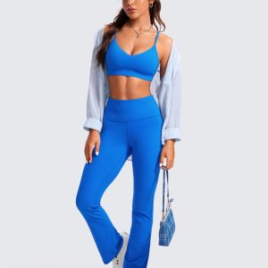 CRZ YOGA Butterluxe V-Neck Sports Bras for Women - Adjustable Thin Straps Padded Yoga Top Basic Wireless Camisole