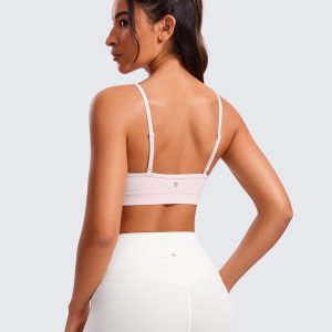 CRZ YOGA Butterluxe V-Neck Sports Bras for Women - Adjustable Thin Straps Padded Yoga Top Basic Wireless Camisole