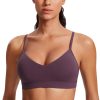 CRZ YOGA Butterluxe V-Neck Sports Bras for Women - Adjustable Thin Straps Padded Yoga Top Basic Wireless Camisole