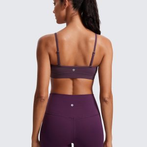 CRZ YOGA Butterluxe V-Neck Sports Bras for Women - Adjustable Thin Straps Padded Yoga Top Basic Wireless Camisole