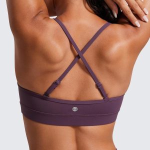 CRZ YOGA Butterluxe V-Neck Sports Bras for Women - Adjustable Thin Straps Padded Yoga Top Basic Wireless Camisole