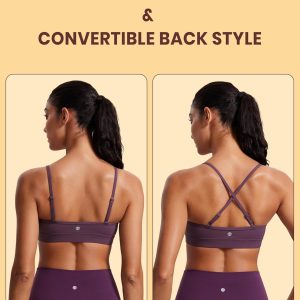 CRZ YOGA Butterluxe V-Neck Sports Bras for Women - Adjustable Thin Straps Padded Yoga Top Basic Wireless Camisole